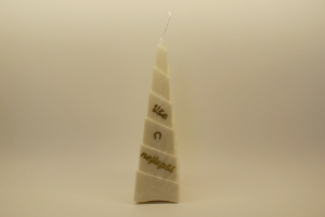 Svíčka pyramida bílá s textem